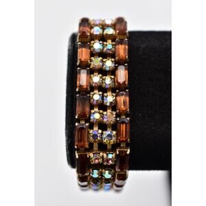 Juliana Vintage Crystal Bracelet Amber Aurora Borealis Rhinestone Baguette BinBR